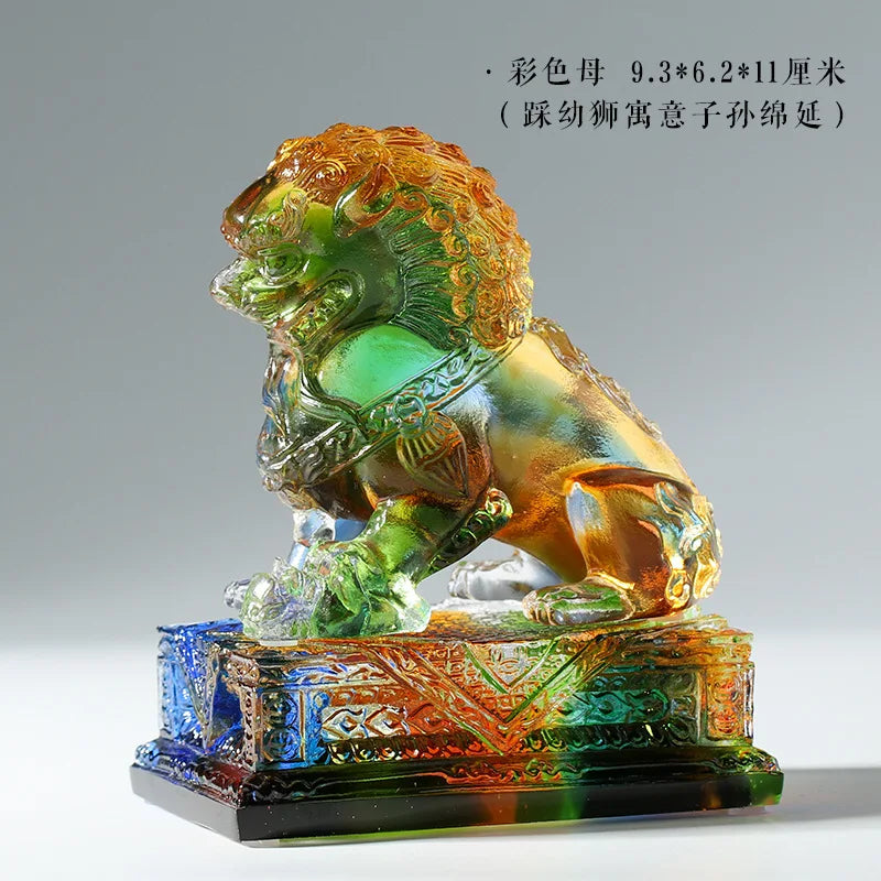 Coloured glaze lion ornament wealth power lion desk decoration Chinese gifts Souvenir Crafts
