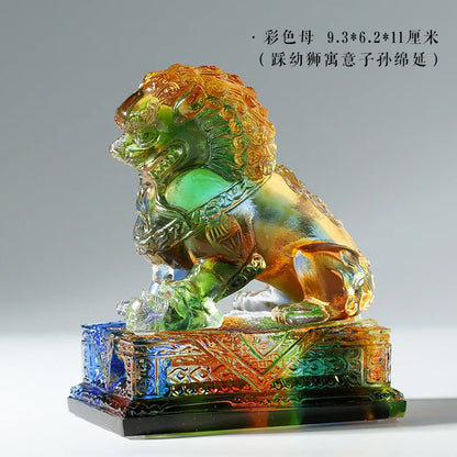 Coloured glaze lion ornament wealth power lion desk decoration Chinese gifts Souvenir Crafts
