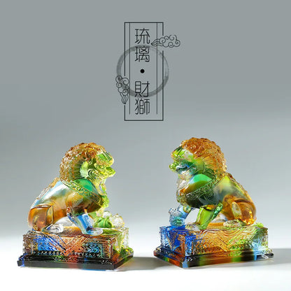 Coloured glaze lion ornament wealth power lion desk decoration Chinese gifts Souvenir Crafts
