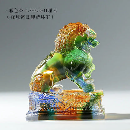 Coloured glaze lion ornament wealth power lion desk decoration Chinese gifts Souvenir Crafts