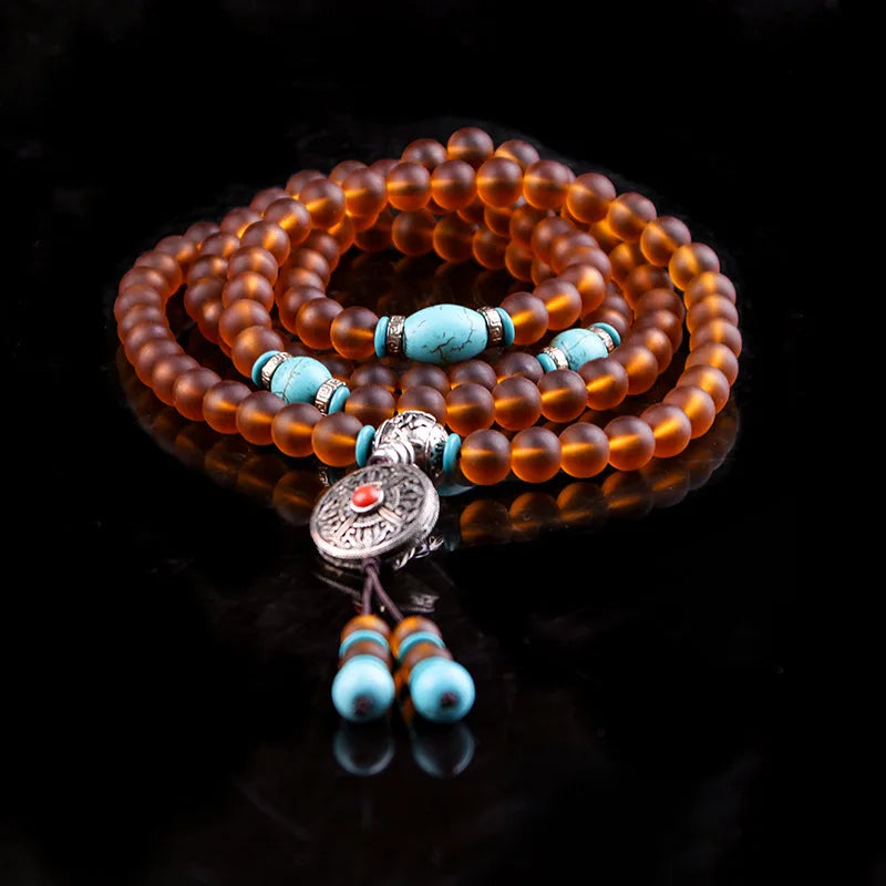 Coloured glaze rosary Bracelets Buddha beads Red agate silver bracelet Zen pendant