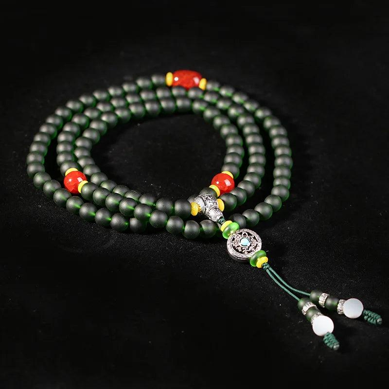 Coloured glaze rosary Bracelets Buddha beads Red agate silver bracelet Zen pendant
