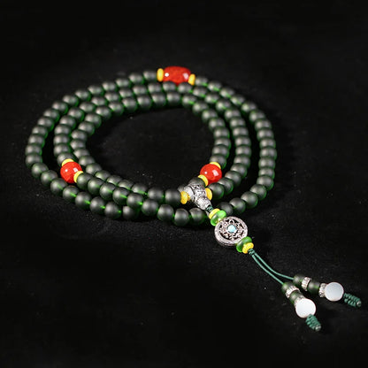 Coloured glaze rosary Bracelets Buddha beads Red agate silver bracelet Zen pendant