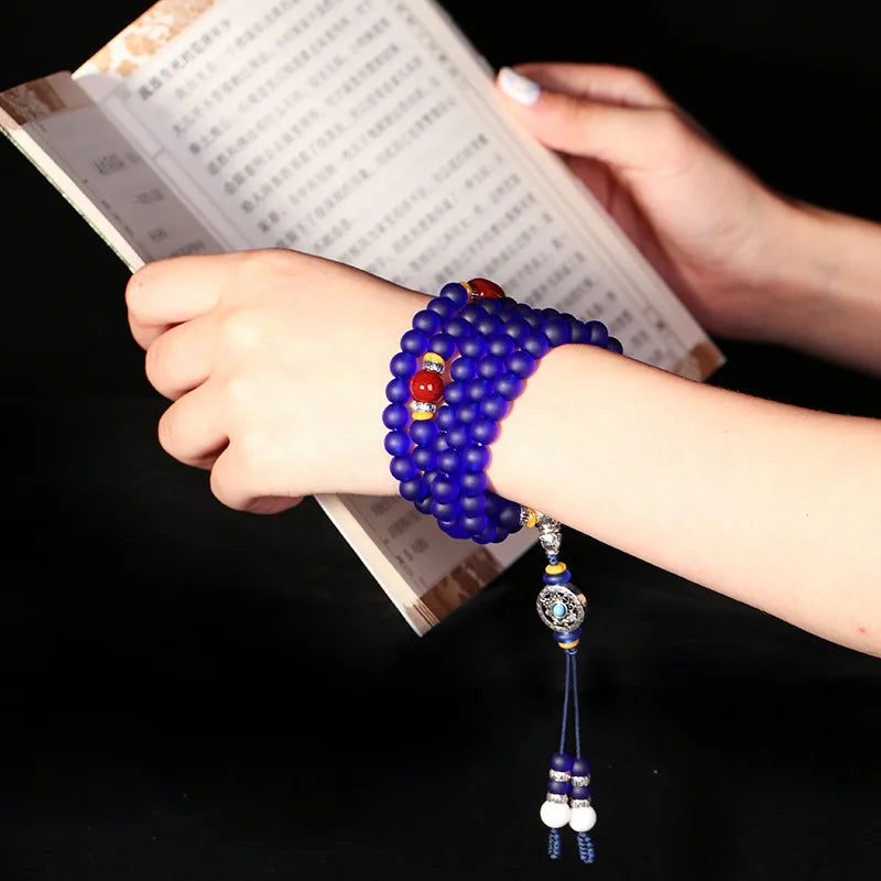Coloured glaze rosary Bracelets Buddha beads Red agate silver bracelet Zen pendant
