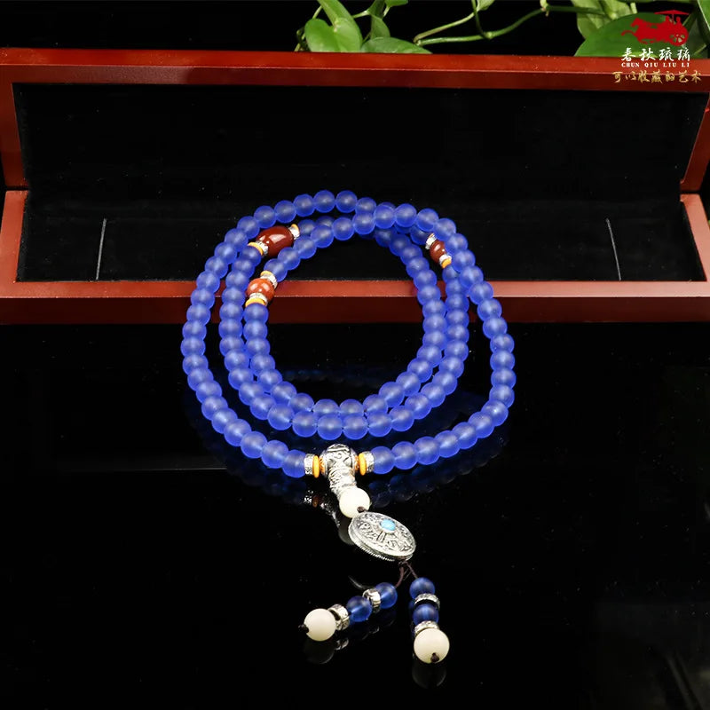 Coloured glaze rosary Bracelets Buddha beads Red agate silver bracelet Zen pendant