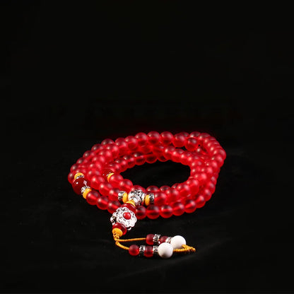 Coloured glaze rosary Bracelets Buddha beads Red agate silver bracelet Zen pendant