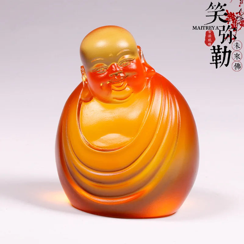 Coloured glaze smiling Maitreya ornament Maitreya future buddha crafts Buddhist gifts