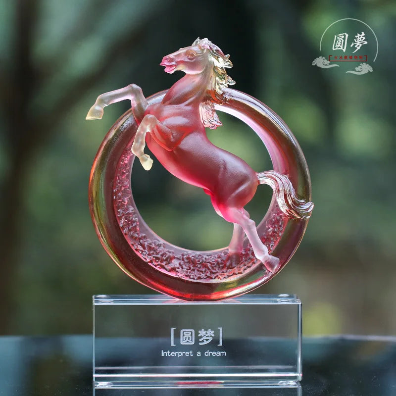Coloured glaze zodiac horse ornament living room office decoration crafts Lucky decoration birthday present