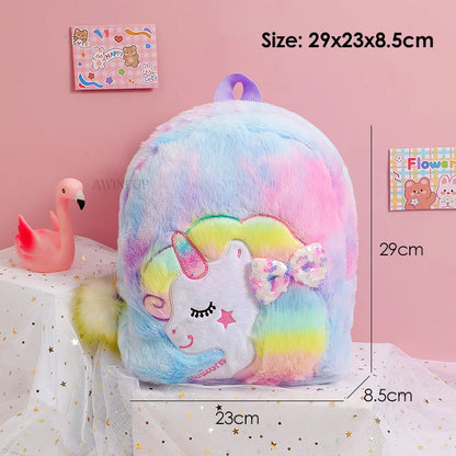 Colourful Bowknot Unicorn Kids Bag for Girls Back To School Cute Plush School Backpack Toddler Child Back Bag Sac A Dos Scolaire