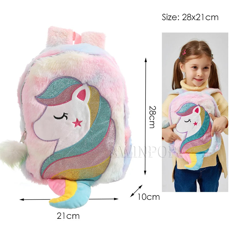 Colourful Bowknot Unicorn Kids Bag for Girls Back To School Cute Plush School Backpack Toddler Child Back Bag Sac A Dos Scolaire