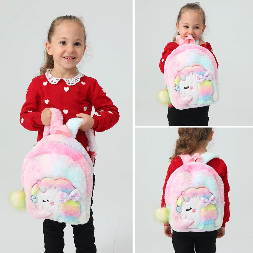 Colourful Bowknot Unicorn Kids Bag for Girls Back To School Cute Plush School Backpack Toddler Child Back Bag Sac A Dos Scolaire