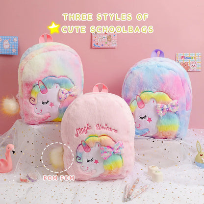 Colourful Bowknot Unicorn Kids Bag for Girls Back To School Cute Plush School Backpack Toddler Child Back Bag Sac A Dos Scolaire