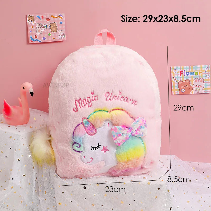 Colourful Bowknot Unicorn Kids Bag for Girls Back To School Cute Plush School Backpack Toddler Child Back Bag Sac A Dos Scolaire