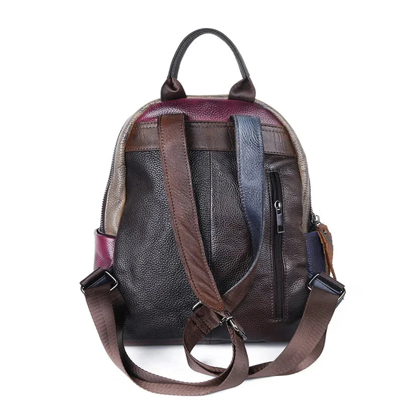 Colourful Retro Cowhid Women Small Backpack Genuine Leather Fashion School Packsack Female Student Casual Knapsack Bag