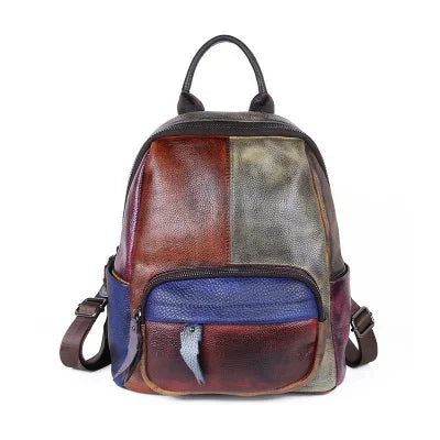 Colourful Retro Cowhid Women Small Backpack Genuine Leather Fashion School Packsack Female Student Casual Knapsack Bag