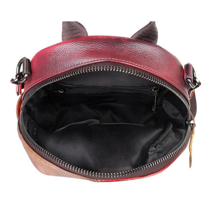 Colourful Retro Cowhid Women Small Backpack Genuine Leather Fashion School Packsack Female Student Casual Knapsack Bag