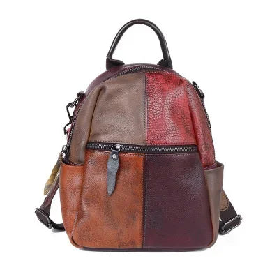 Colourful Retro Cowhid Women Small Backpack Genuine Leather Fashion School Packsack Female Student Casual Knapsack Bag