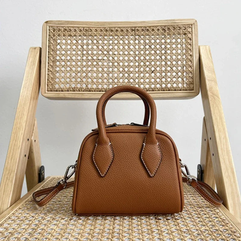 Commuter Large Capacity Cowhide Boston Bag Korean Minority Versatile One Shoulder Crossbody Portable Handbags 2024 New Purses