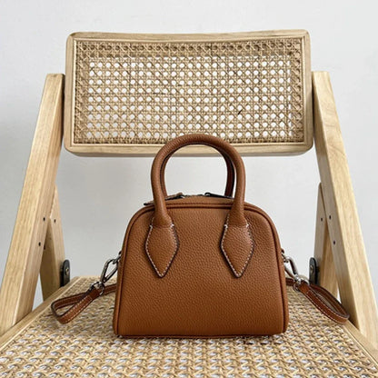 Commuter Large Capacity Cowhide Boston Bag Korean Minority Versatile One Shoulder Crossbody Portable Handbags 2024 New Purses