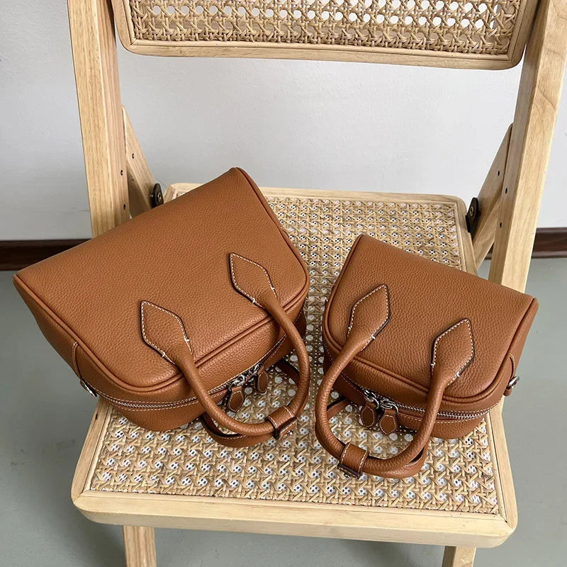 Commuter Large Capacity Cowhide Boston Bag Korean Minority Versatile One Shoulder Crossbody Portable Handbags 2024 New Purses