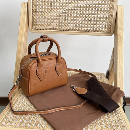 Commuter Large Capacity Cowhide Boston Bag Korean Minority Versatile One Shoulder Crossbody Portable Handbags 2024 New Purses