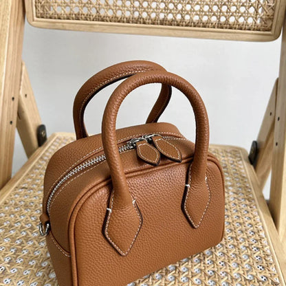 Commuter Large Capacity Cowhide Boston Bag Korean Minority Versatile One Shoulder Crossbody Portable Handbags 2024 New Purses
