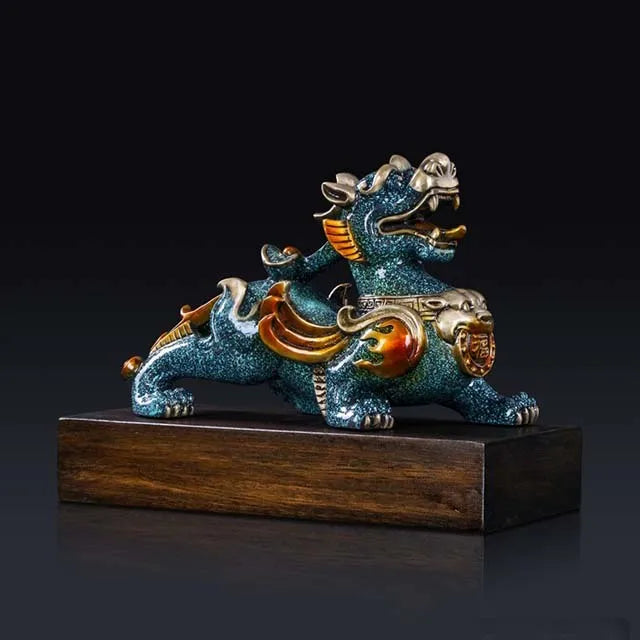 Company home Porch lobby exorcise evil spirit thriving business Good luck Male PI XIU dragon color brass Sculpture Ornament