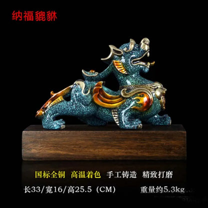 Company home Porch lobby exorcise evil spirit thriving business Good luck Male PI XIU dragon color brass Sculpture Ornament