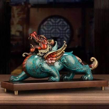 Company home Porch lobby exorcise evil spirit thriving business Good luck PI XIU dragon ART color brass Sculpture Ornament