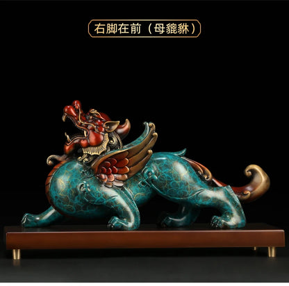 Company home Porch lobby exorcise evil spirit thriving business Good luck PI XIU dragon ART color brass Sculpture Ornament