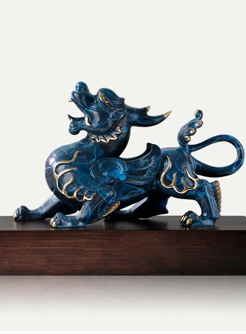 Company home Porch lobby thriving business Good luck Money PI XIU dragon color brass Sculpture ART best office Ornament