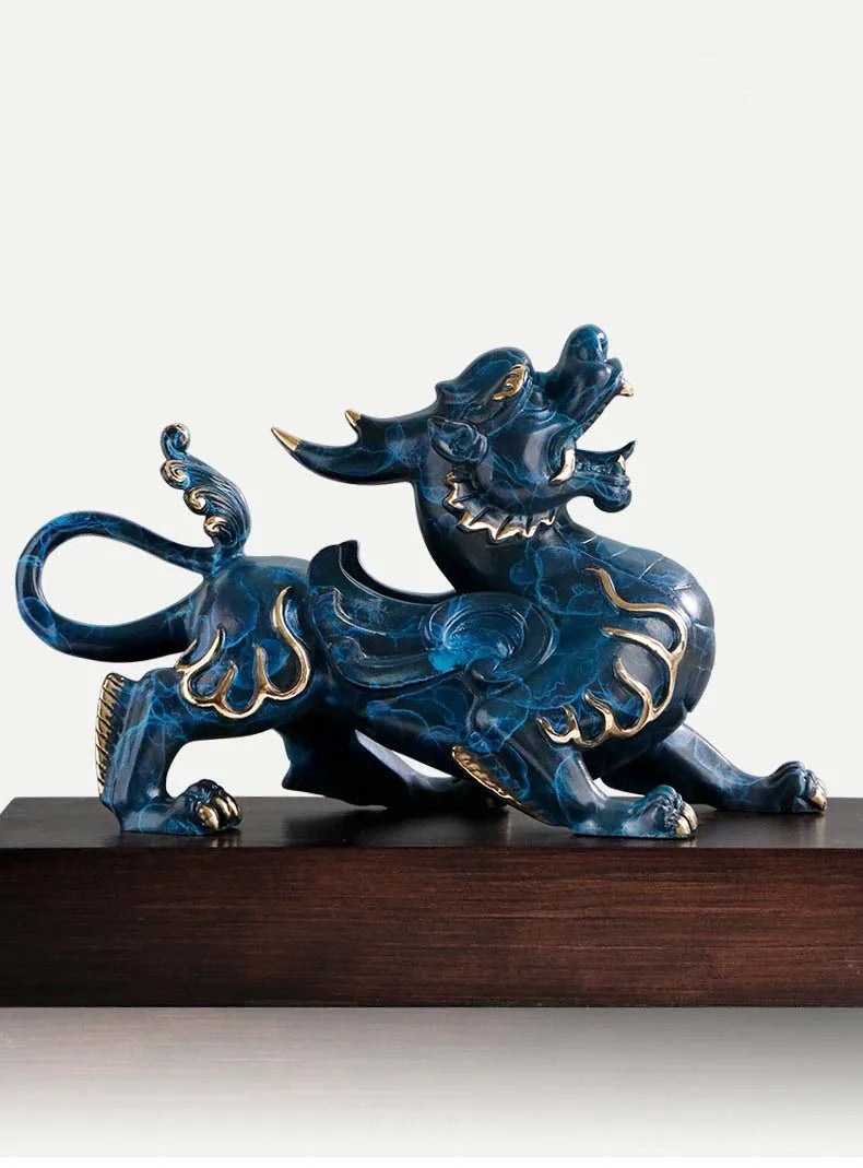 Company home Porch lobby thriving business Good luck Money PI XIU dragon color brass Sculpture ART best office Ornament