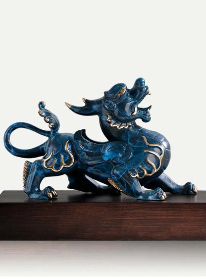 Company home Porch lobby thriving business Good luck Money PI XIU dragon color brass Sculpture ART best office Ornament