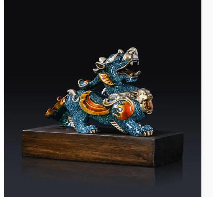 Company home Porch lobby thriving business Good luck Money PI XIU dragon color brass Sculpture ART best office Ornament
