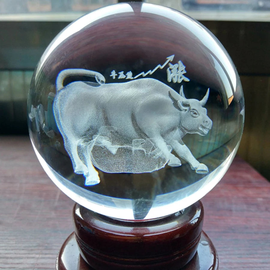 Company stock market Securities Crystal Decoration mascot GOOD LUCK Recruit money Stock bull market 3D FENG SHUI Crystal ball