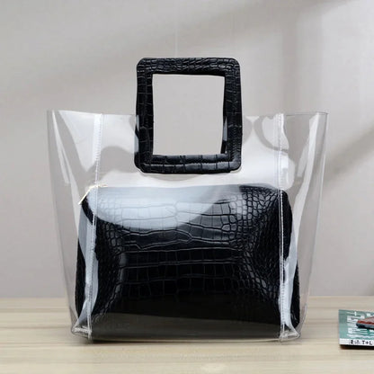 Composite Bags for Women 2024 Summer Transparent Handbag and Purse Jelly Beach Bag Ladies Crocodile Waterproof Brand Design Tote