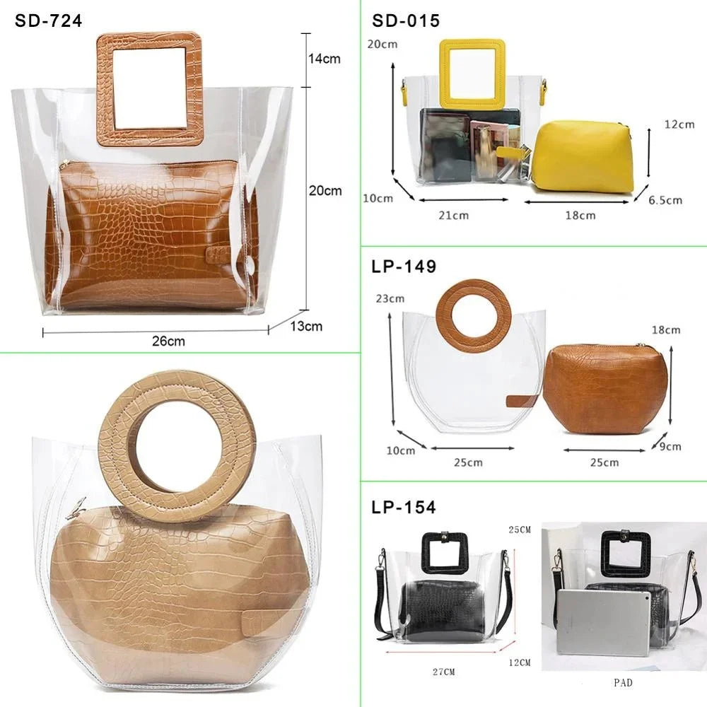 Composite Bags for Women 2024 Summer Transparent Handbag and Purse Jelly Beach Bag Ladies Crocodile Waterproof Brand Design Tote