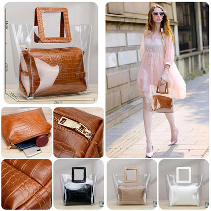 Composite Bags for Women 2024 Summer Transparent Handbag and Purse Jelly Beach Bag Ladies Crocodile Waterproof Brand Design Tote