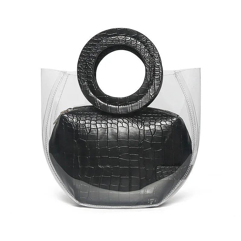 Composite Bags for Women 2024 Summer Transparent Handbag and Purse Jelly Beach Bag Ladies Crocodile Waterproof Brand Design Tote