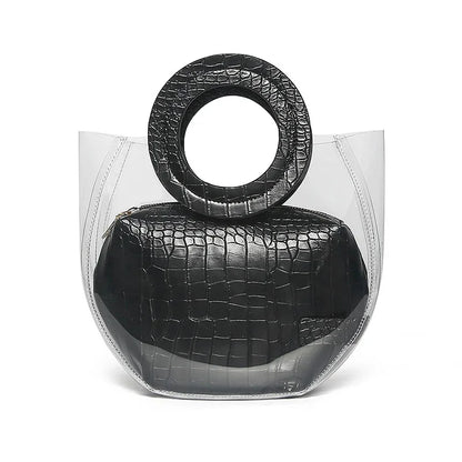Composite Bags for Women 2024 Summer Transparent Handbag and Purse Jelly Beach Bag Ladies Crocodile Waterproof Brand Design Tote