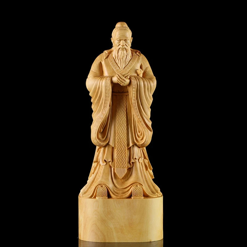 Confucius Statue Wood Figurine Institute Chinese Traditional Culture Gift Figures Carving Crafts