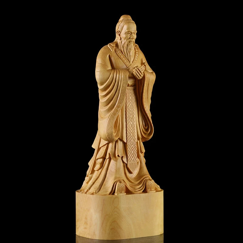 Confucius Statue Wood Figurine Institute Chinese Traditional Culture Gift Figures Carving Crafts