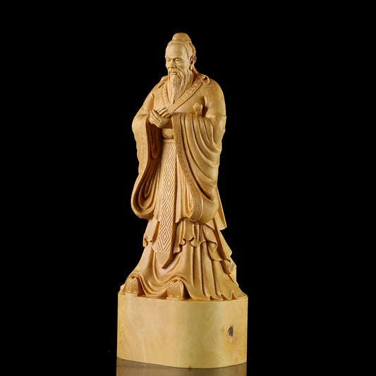 Confucius Statue Wood Figurine Institute Chinese Traditional Culture Gift Figures Carving Crafts