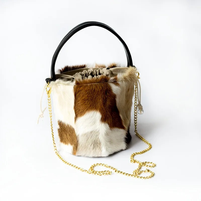 Contrast Color Handbags Women Fur One Lamb Wool Bucket Bag Large Capacity Commuter Shoulder Bags All-match Luxury Bolsos Mujer