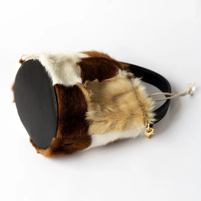 Contrast Color Handbags Women Fur One Lamb Wool Bucket Bag Large Capacity Commuter Shoulder Bags All-match Luxury Bolsos Mujer