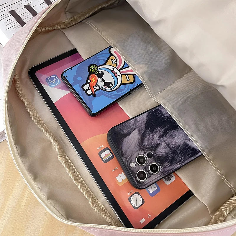 Contrast Color Korean Style Women's Backpack Women's Bag 2024 Trend Multifunctional Schoolgirl's Nylon Fabric School Bag Kawaii