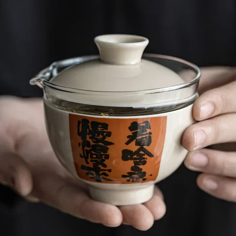Convenient Ceramic Quick Cup Tea Set, Travel Suit, Grass Ash, One Pot, 2 Cups Storage, Justice Cup, Travel Bag, Glasses Cup