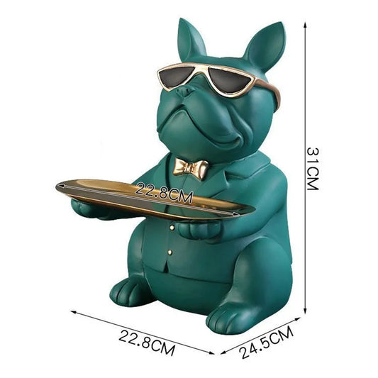 Cool Bulldog Statue with Tray Tissue Box Resin Animal Figurines Dog Ornament Nordic Home Living Room Sculpture Decoration Gift