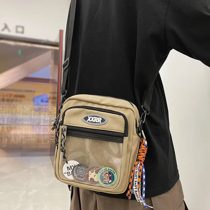 Cool Fashion Men Female Transparent Small Shoulder Bag Travel Women Nylon Badge Boy Girl Crossbody Bag Ladies Simple Cute Trendy