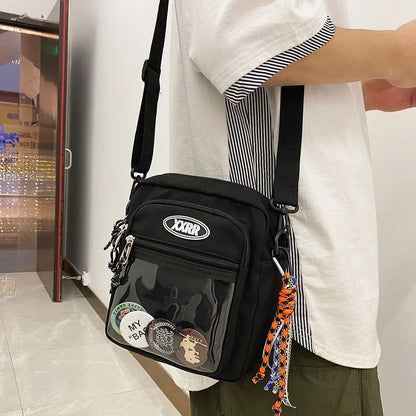 Cool Fashion Men Female Transparent Small Shoulder Bag Travel Women Nylon Badge Boy Girl Crossbody Bag Ladies Simple Cute Trendy